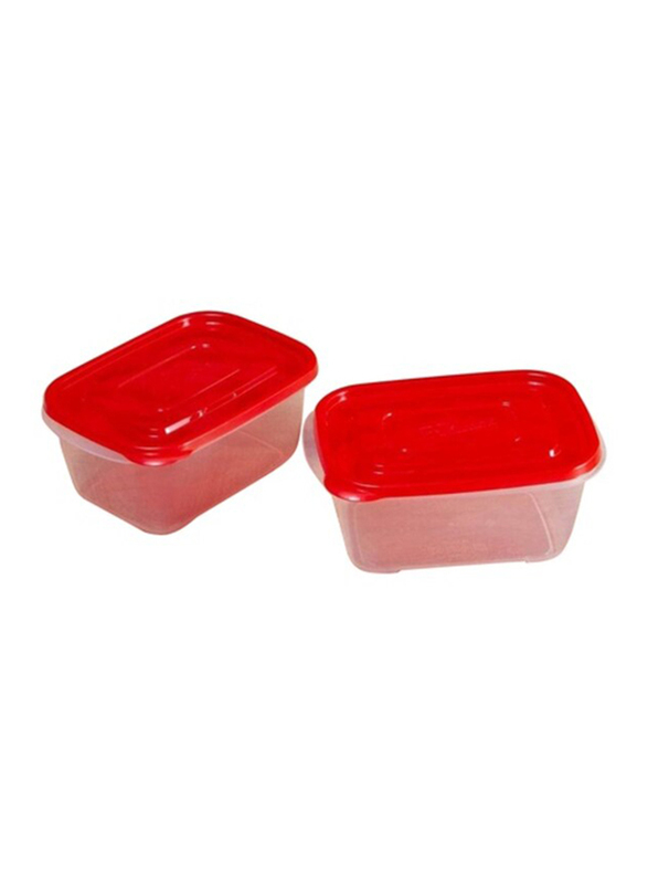 Lock & Lock EZ Lock Easy Plastic Rectangular Food Container, 2 x 1.32 Liter, Clear/Red