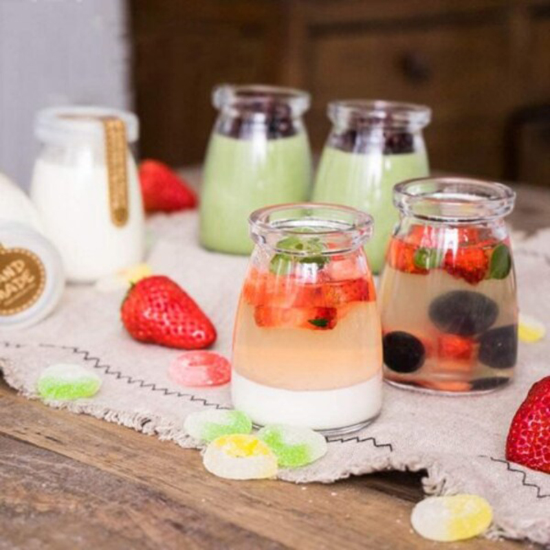 Danmu Glass Pudding Jars with Plastic Cap, 4 x 100ml, Clear