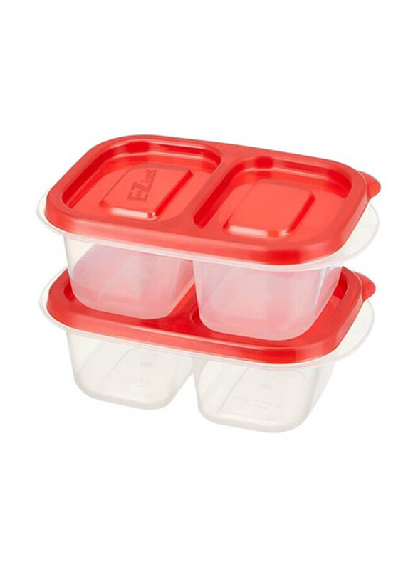 Lock & Lock EZ Lock Easy Plastic Rectangular Food Container, HLE7204, 260ml, 2 Pieces, Clear/Red