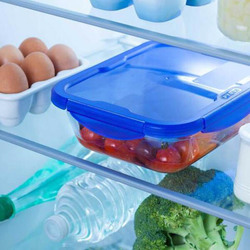 Pyrex Cook & Go Rectangular Food Container with Lid, 1.7 Liters, Clear/Blue