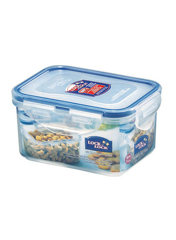 Lock & Lock Classic Plastic Rectangular Food Container, 470ml, Clear/Blue