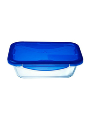 Pyrex Cook & Go Rectangular Food Container With Lid, 3.3 Liters, Blue/Clear