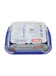 Pyrex Cook & Go Rectangular Food Container with Lid, 1.7 Liters, Clear/Blue