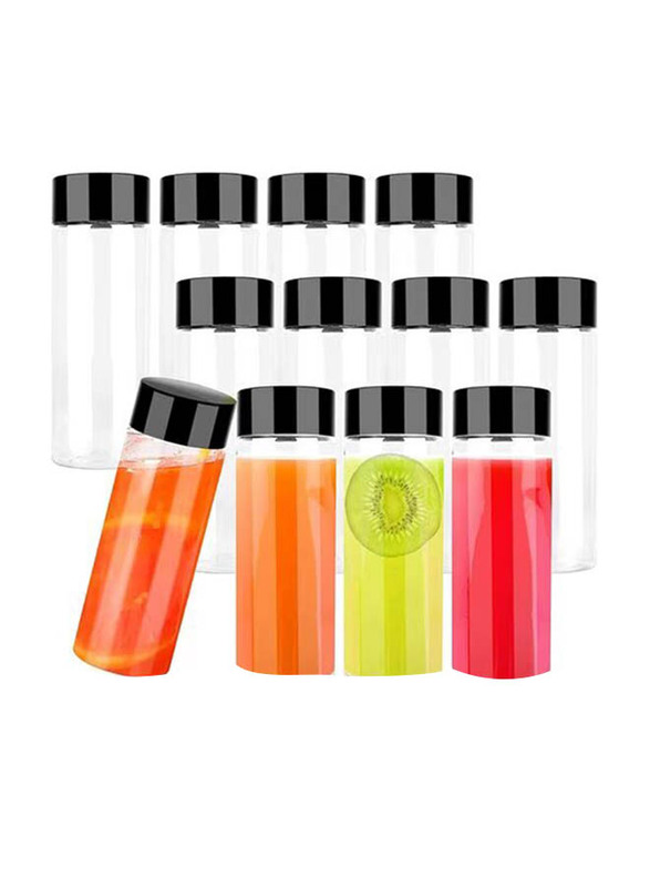 Star Cook 200ml 12-Piece Pet Plastic Juice Bottles with Lids, Clear/Black
