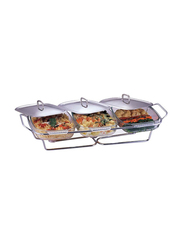 Pyrex 1.5 Ltr 3-Piece Rectangle Food Warmer with Bowls & Lids, Silver