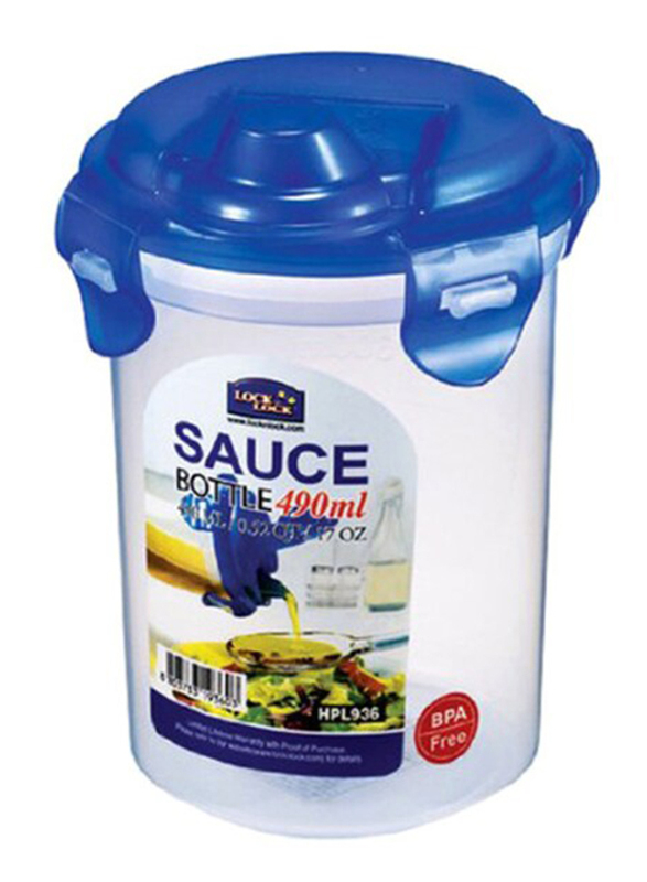 Lock & Lock Plastic Sauce Bottle, 490ml, Clear/Blue