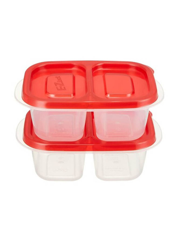 Lock & Lock EZ Lock Easy Plastic Rectangular Food Container, HLE7204, 260ml, 2 Pieces, Clear/Red