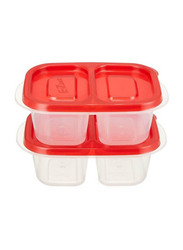 Lock & Lock EZ Lock Easy Plastic Rectangular Food Container, HLE7204, 260ml, 2 Pieces, Clear/Red