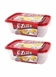 Lock & Lock EZ Lock Easy Plastic Rectangular Food Container, 2 x 2.7 Liter, Clear/Red