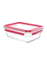 Tefal Master Seal Rectangular Glass Food Container, 1.3 Liter, Clear/Red