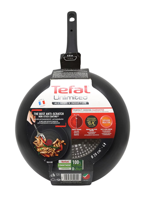 Tefal 28cm G6 Unlimited Wok Frying Pan, Black