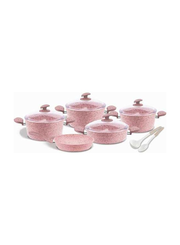 Home Maker Granite Cookware Set, 11 Pieces, Pink/White