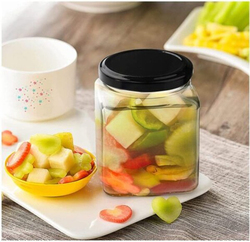 Star Cook Square Jar with Black Sealed Metal Regular Lid, 12 x 200ml, Clear/Black