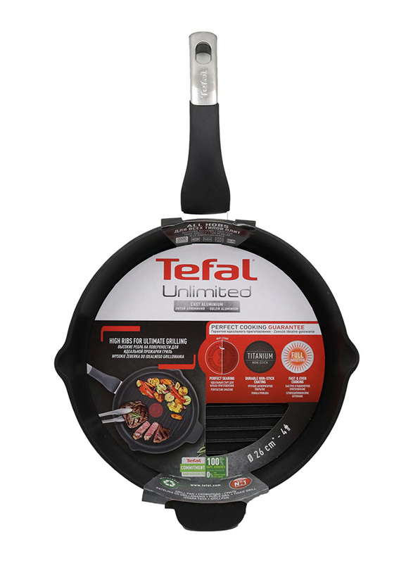 Tefal 26cm Unlimited Round Grill Pan, Black