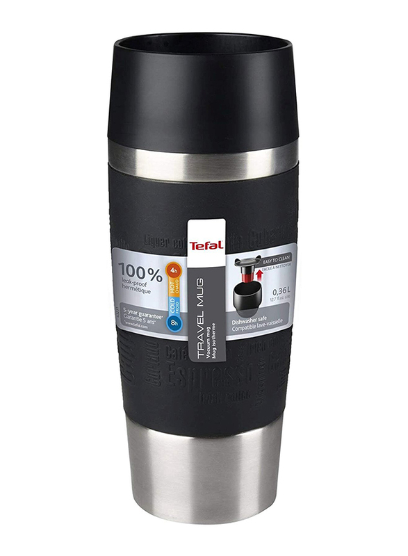 Tefal 360ml Thermal Travel Mug, Black/Silver