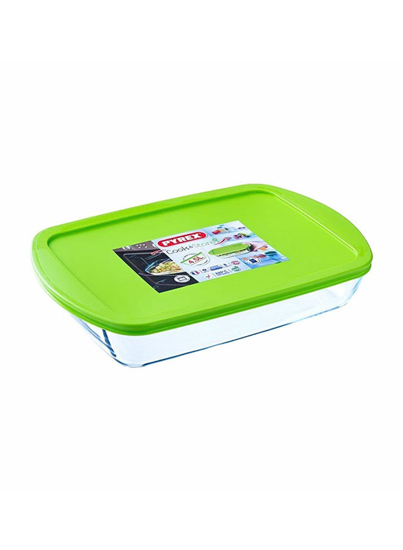 Pyrex  4.5Ltr Cook & Store Rectangular Roaster With Lid, Green/Clear