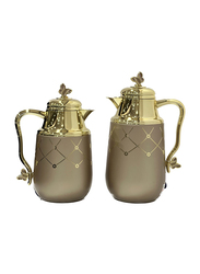 Home Maker 700ml + 1 Ltr 2-Piece Tea And Coffee Vacuum Flask,  QBC-Q336YZC95-H190, Brown/Gold