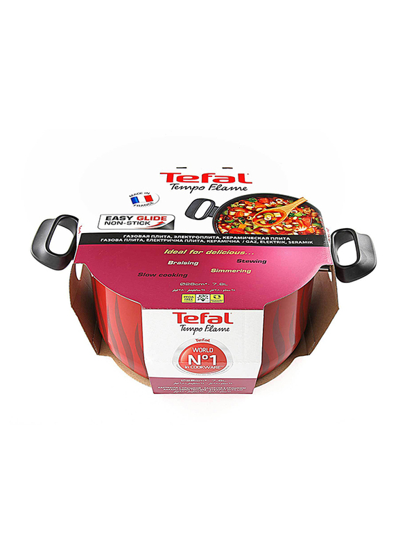 Tefal 28cm Tempo Flame Casserole With Lid, Red