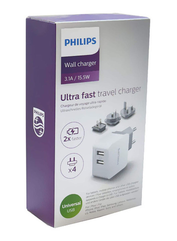 Philips Ultra Fast 15.5W Travel Adaptor, Multicolour
