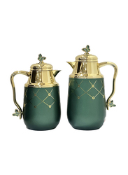 Home Maker 700ml + 1 Ltr 2-Piece Tea And Coffee Vacuum Flask, QBC-Q333YZC95-H190, Green/Gold