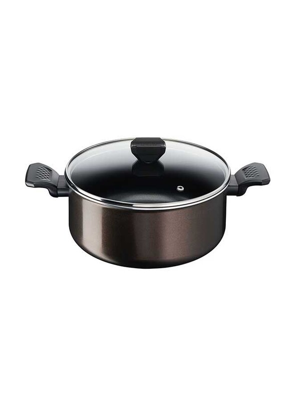 Tefal 24cm Easy Cook and Clean Aluminium Round Stew Pot with Lid, Black
