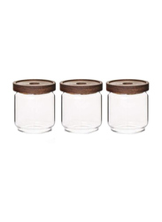 Star Cook Glass Food Storage Jars with Wood Lid, 3 x 450ml, Clear