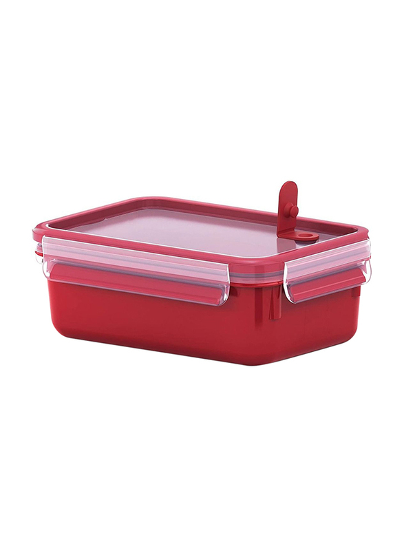 Tefal Master Seal Plastic Micro Rectangular Food Storage Box, 1 Liters, Red/Clear