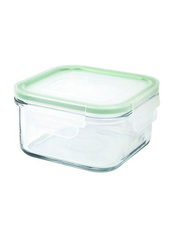 Glasslock Square Food Container, 490ml, Clear/Green