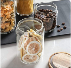 Star Cook Glass Food Storage Jars with Wood Lid Set, 3 Pieces, Clear