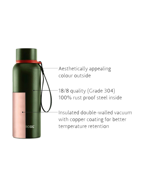 Borosil 500ml Hydra Trek Vacuum Insulated Bottle, Green