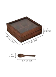 Star Cook India Craft Wooden Storage Spice Box Jar with Glass on Top & 1 Spoon, Brown