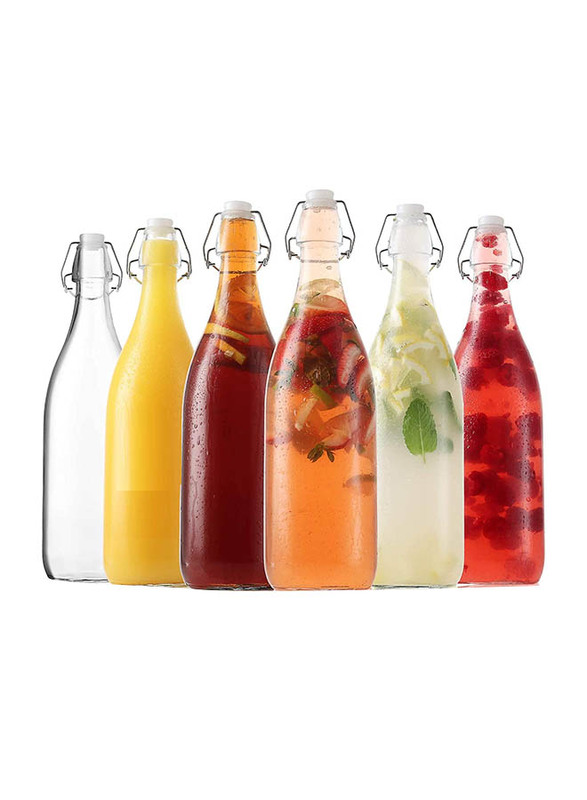 Star Cook 1Ltr 6-Piece Air-Tight Flip Top Glass Bottle, Clear