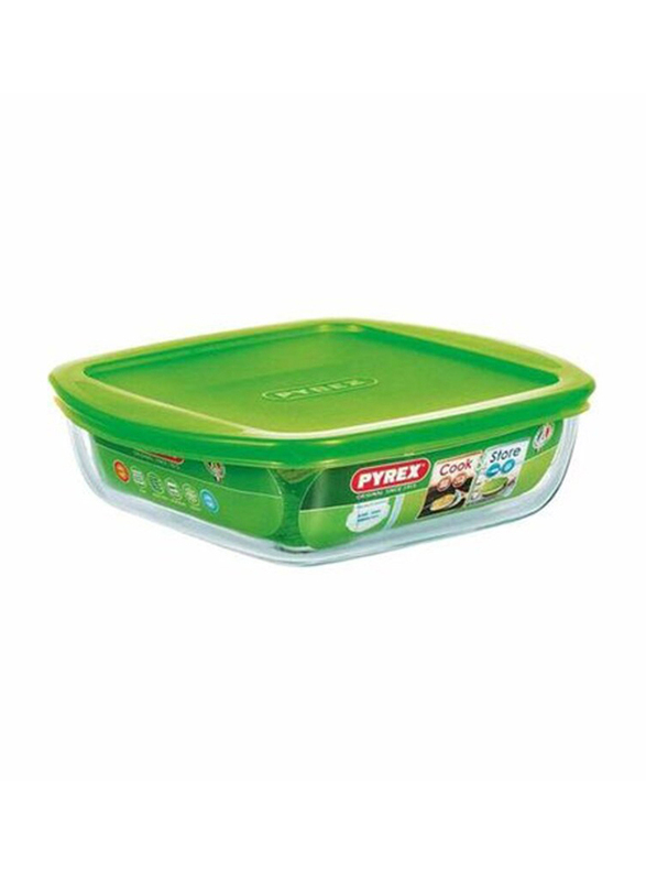 Pyrex 350ml Cook and Store Square Dish with Lid, Green