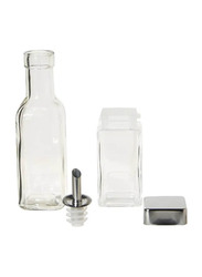 Harmony Salt Oil & Vinegar Bottle with Metal Rack, 4 Pieces, Clear/Silver