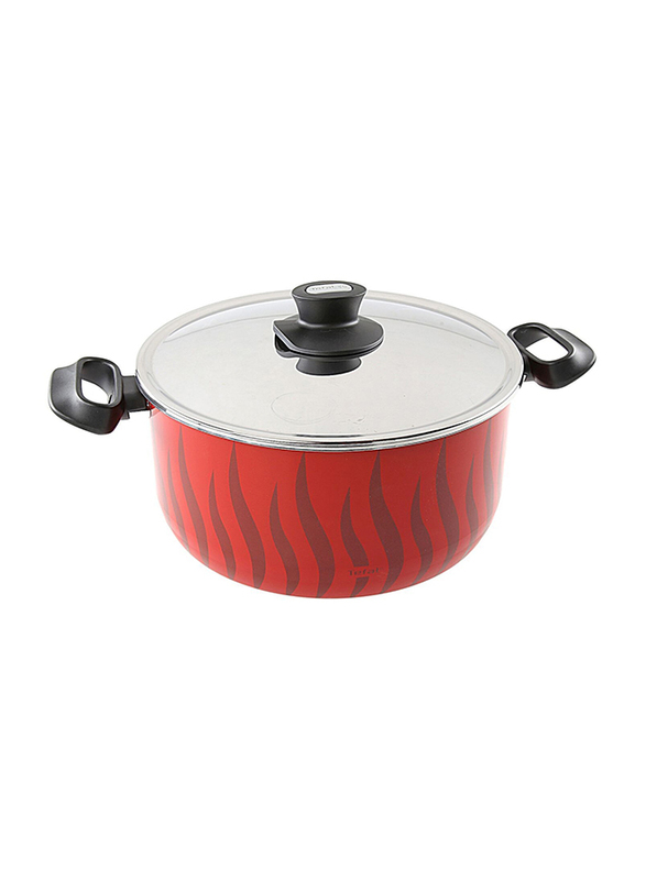 Tefal 28cm Tempo Flame Casserole With Lid, Red