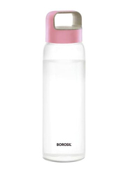 Borosil 750ml Glass Water Bottle with Wide Mouth Husk Lid, Pink