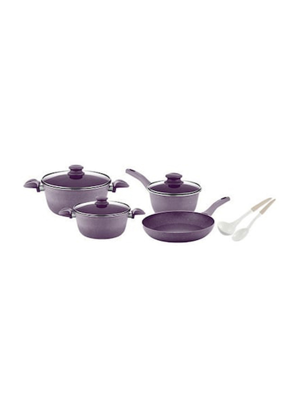 Home Maker Vega Cookware Set, 9 Pieces, Violet/White