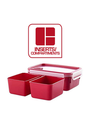 Tefal Master Seal Micro Rectangular Food Storage Box With Inserts, 1.2 Liters, Red/Clear