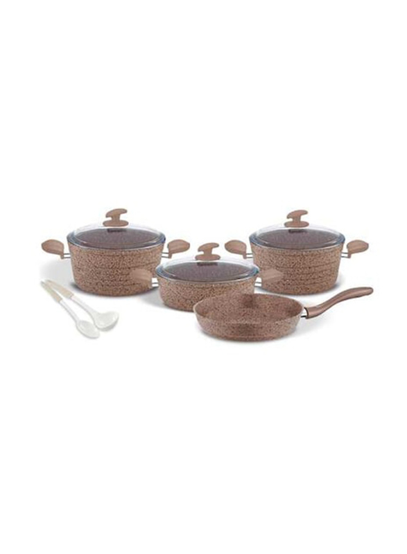 Home Maker Granite Cookware Set, 9 Pieces, Light Brown/White