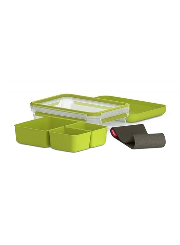 Tefal Master Seal To Go Rectangular Lunch Box, 1.2 Liters, Green/Clear