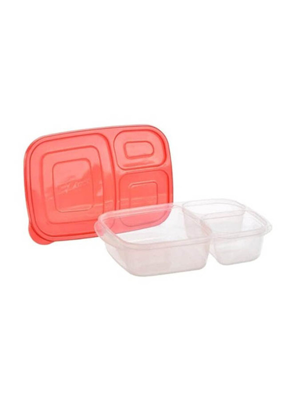 Lock & Lock EZ Lock Easy Plastic Rectangular Food Container, HLE7504, 965ml, 2 Pieces, Clear/Red