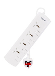 Philips Power Multiplier 4-Way Extension Socket with 2 Meter Cable, NB-0003, White