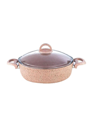 Home Maker 28cm Low Granite Round Casserole with Lid, Pink
