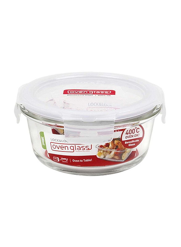 Lock & Lock Oven Glass Round Food Container, 380ml, Clear