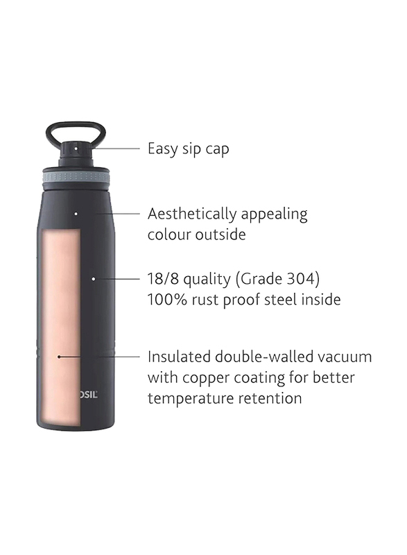 Borosil 900ml GoSport Vacuum Insulated Bottle, Black