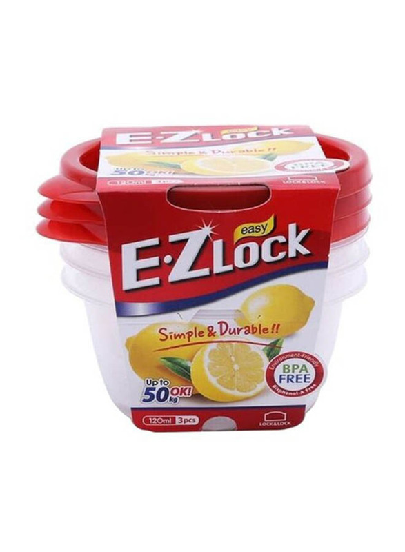 Lock & Lock EZ Lock Easy Plastic Food Container, HLE9204, 120ml, 3 Pieces, Clear/Red