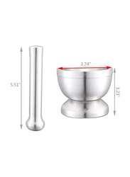 Lixiongbao 304 Stainless Steel Mortar and Pestle Set with Masher Spice Grinder, Pill Crusher Spice Bowl Herb Bowl, Silver