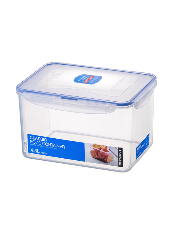 Lock & Lock Classic Rectangular Food Container, 4.5 Liters, Clear/Blue