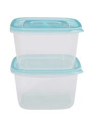 Lock & Lock Ez Lock Pastel Square Food Container, 2 x 970ml, Clear/Blue