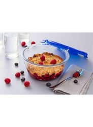 Pyrex 1.6L Cook & Go Glass Round Dish with Lid, Blue/Clear